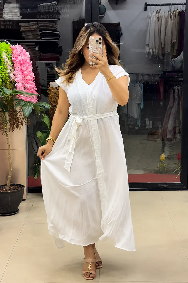 Premium Rayon Maxi Dress for Women | Elegant Belted Casual Dress