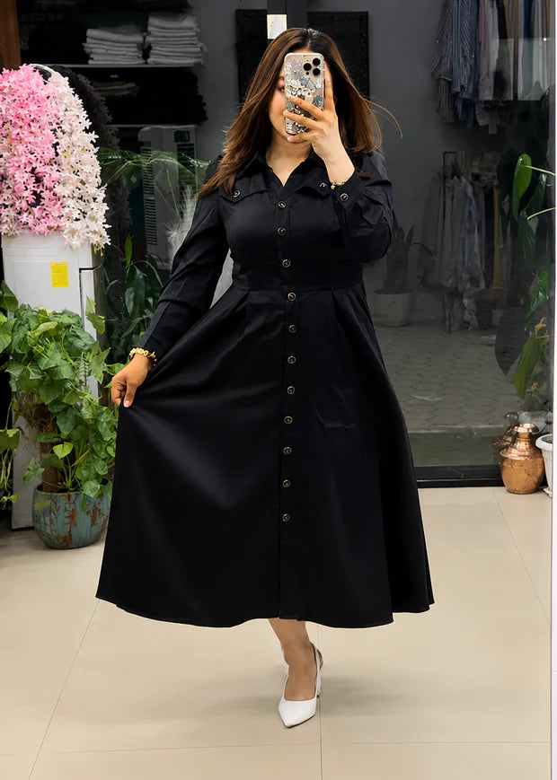 Women's Rayon Maxi Dress | Elegant Button-Down Long Dress