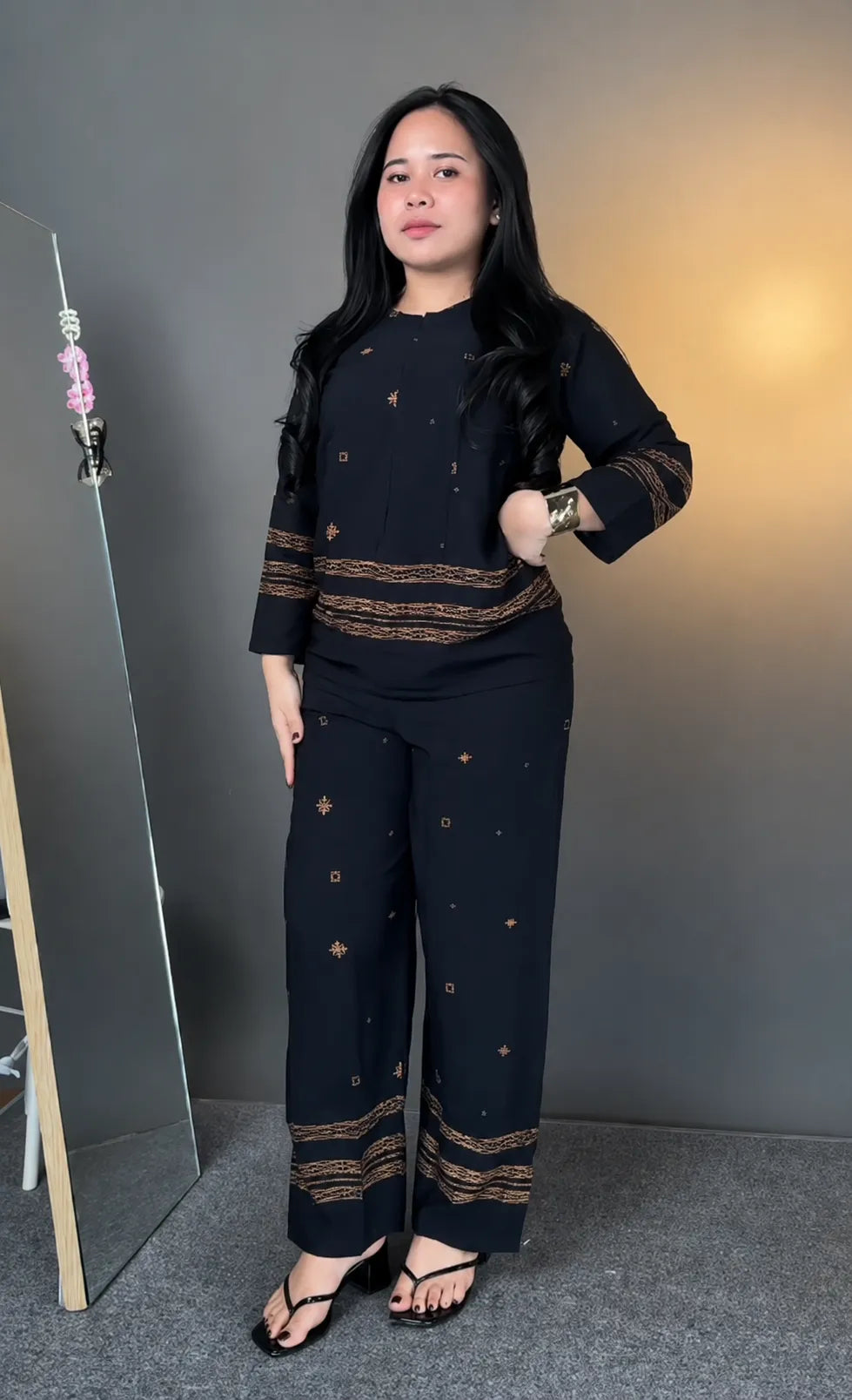 Elegant Black 2-Piece Co-Ord Set for Women | Golden Motif Detailing