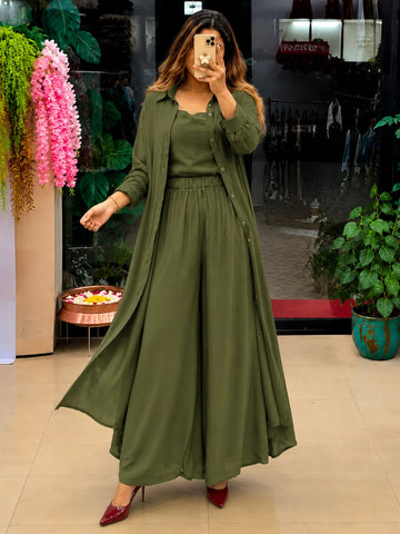Women's 3-Piece Co-Ord Set with Long Shrug | Premium Stylish Matching Set for Women