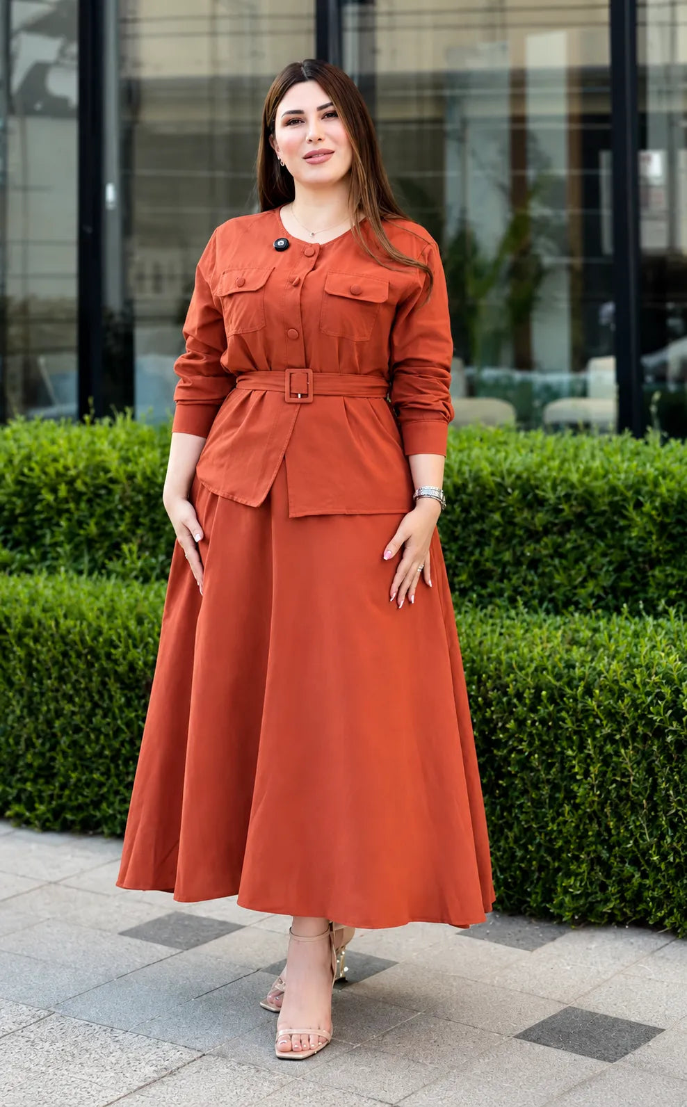 New Women's Premium Rayon Co-Ord Set | Button-Down Top & Flared Skirt