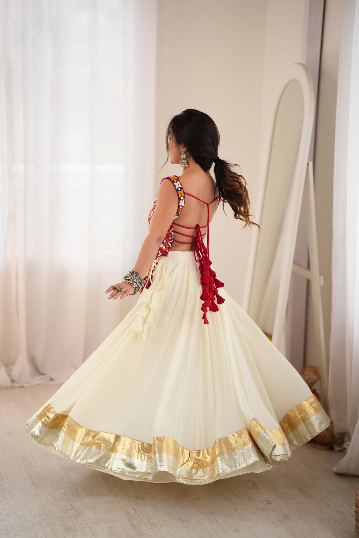 Premium Heavy Rayon Lehenga Choli with Fancy Lagdi Patta Lace & Real Mirror Work