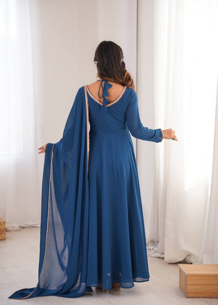 Premium Fox Blooming Georgette 7 Meter Flared Anarkali Gown Set