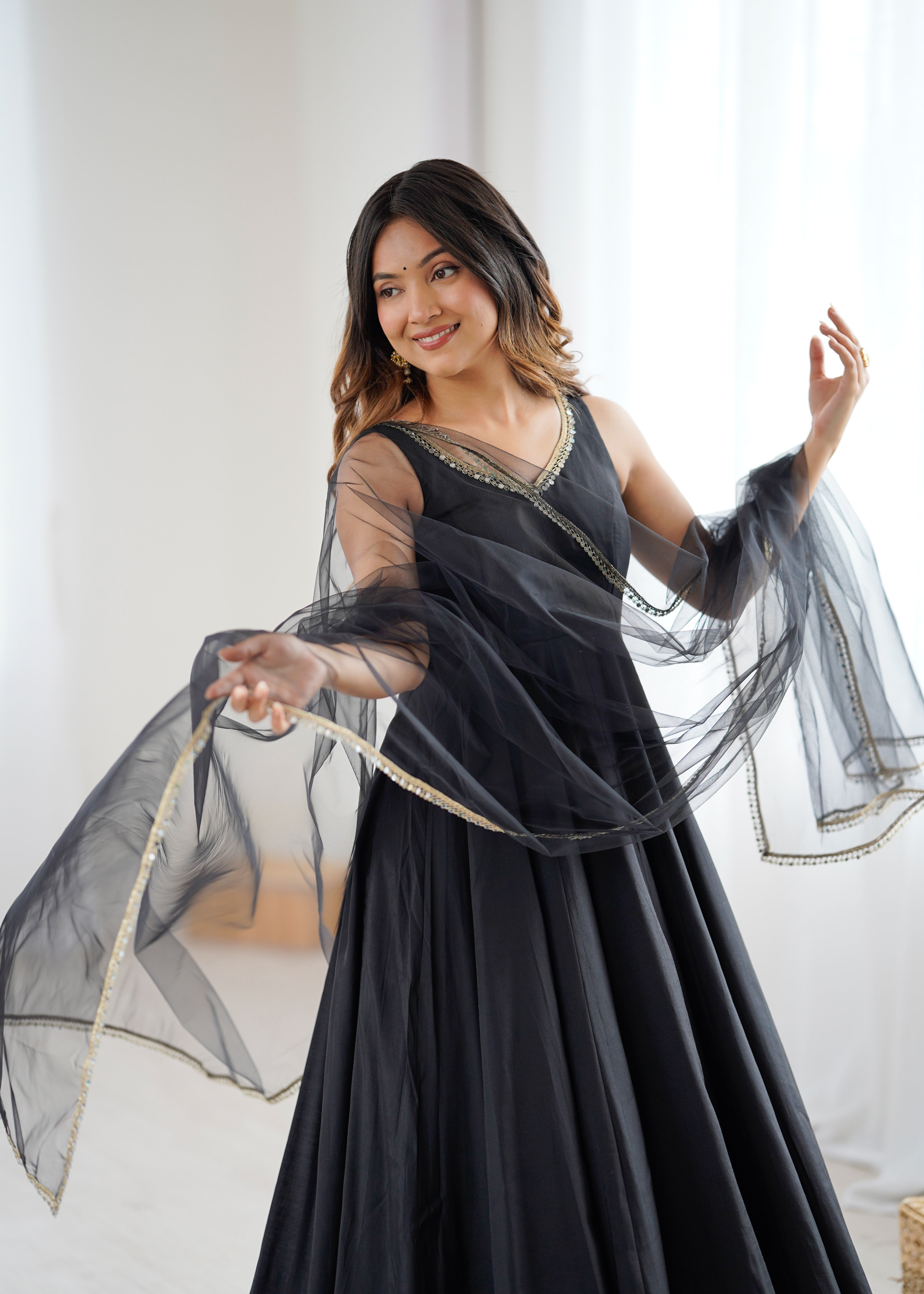 Premium Pure Romansilk Chanderi 4 Meter Flared Anarkali Gown Set