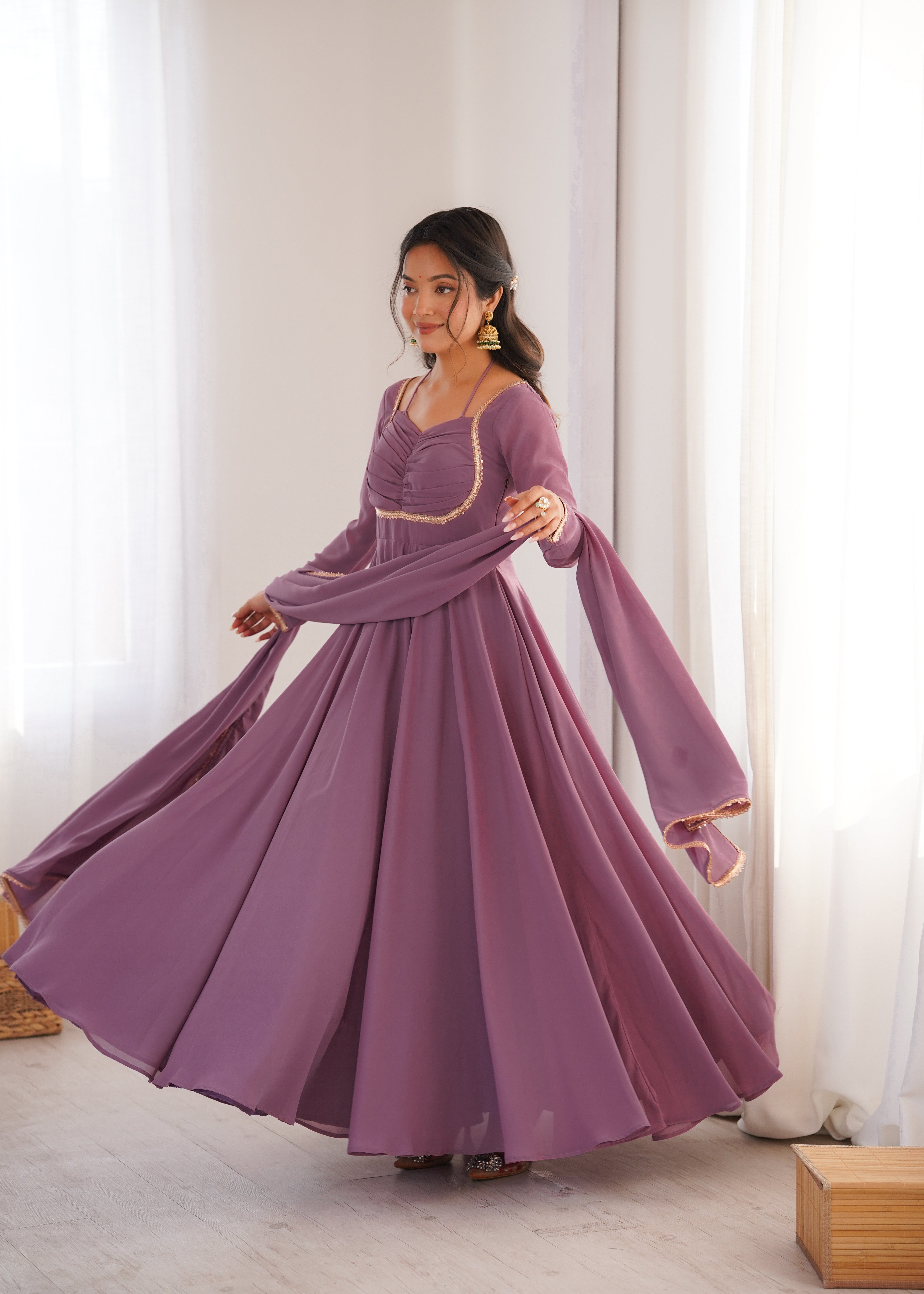 Premium Fox Blooming Georgette 7 Meter Flared Anarkali Gown Set
