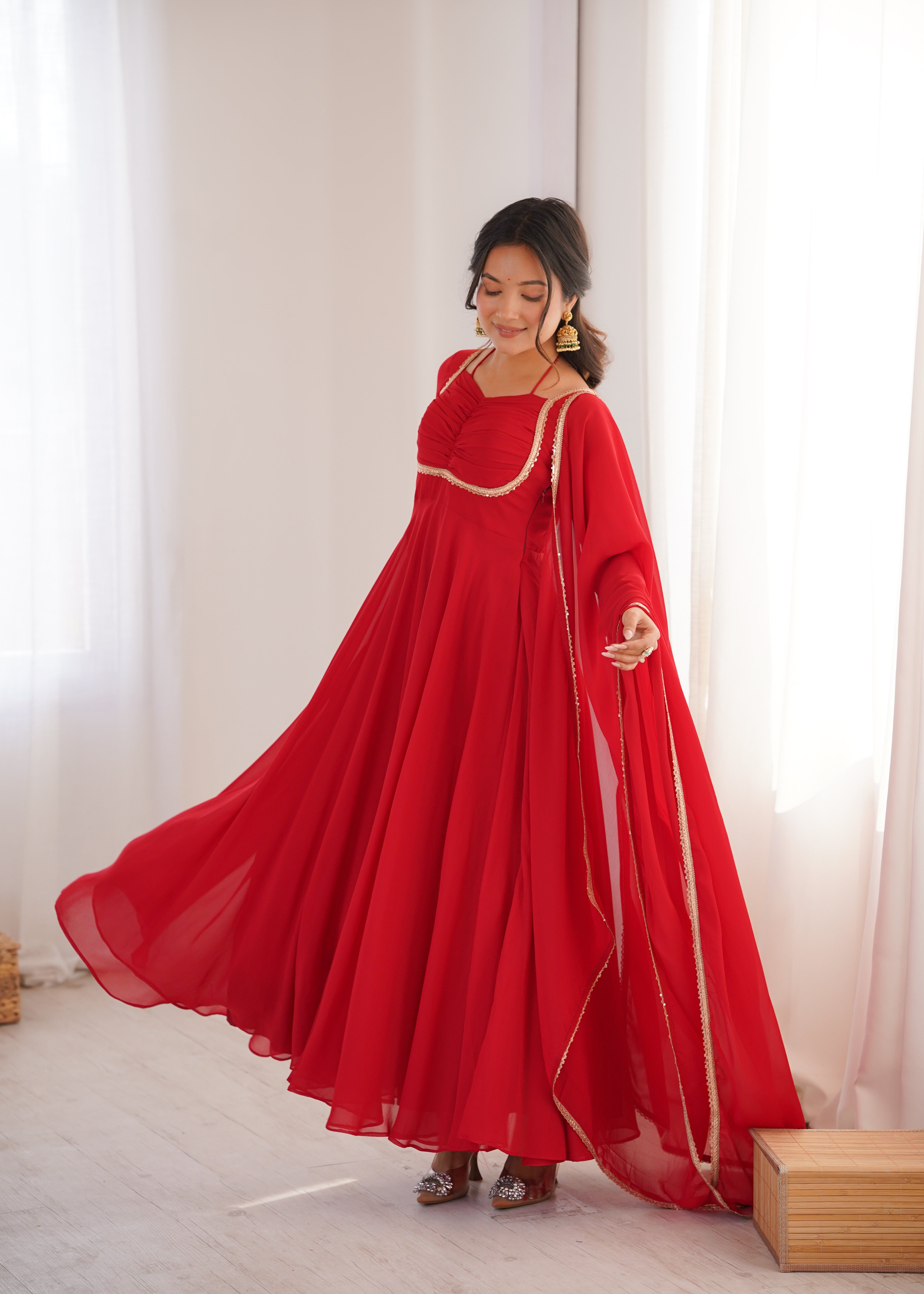 Premium Fox Blooming Georgette 7 Meter Flared Anarkali Gown Set