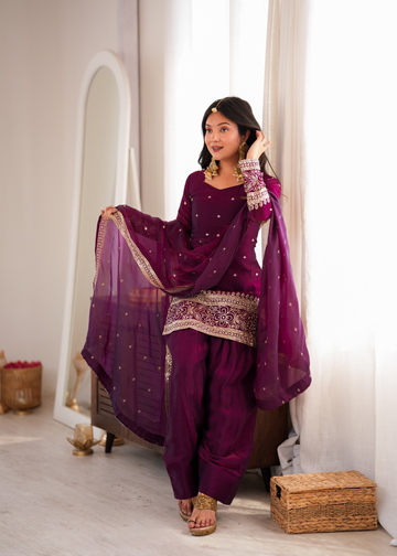 Premium Heavy Fendy Silk Embroidered Farshi Shalwar Set
