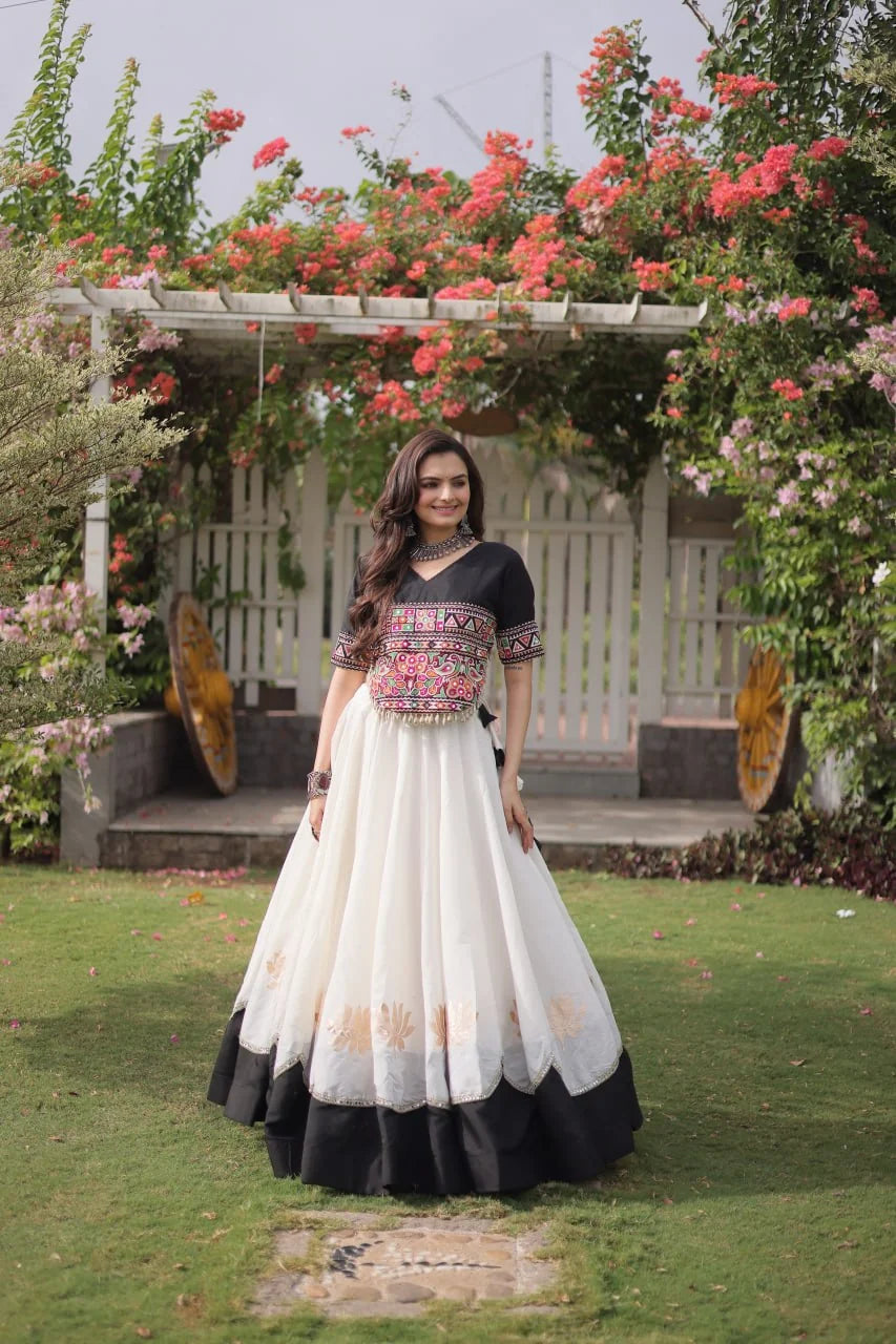 Premium Roman Fabric Navratri Lehenga Choli with Gota & Mirror Work