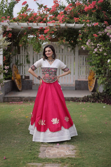 Premium Roman Fabric Navratri Lehenga Choli with Gota & Mirror Work