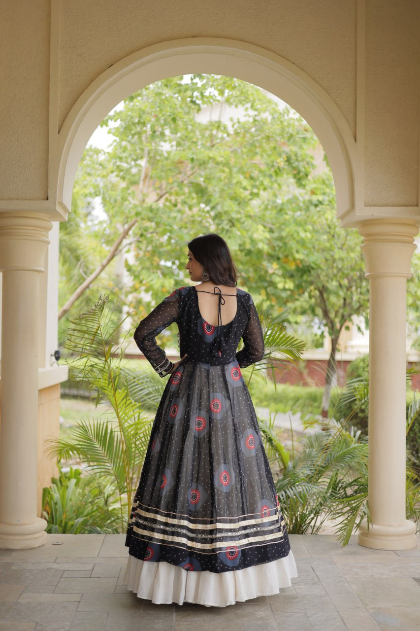 Premium Kora Cotton Navratri Lehenga with Bandhani Print & Kutchi Patchwork Kurti