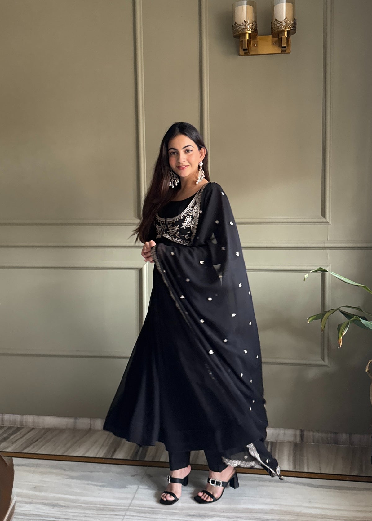 Premium Fox Georgette Anarkali Gown with Koti, Embroidery, Sequin & Jari Work