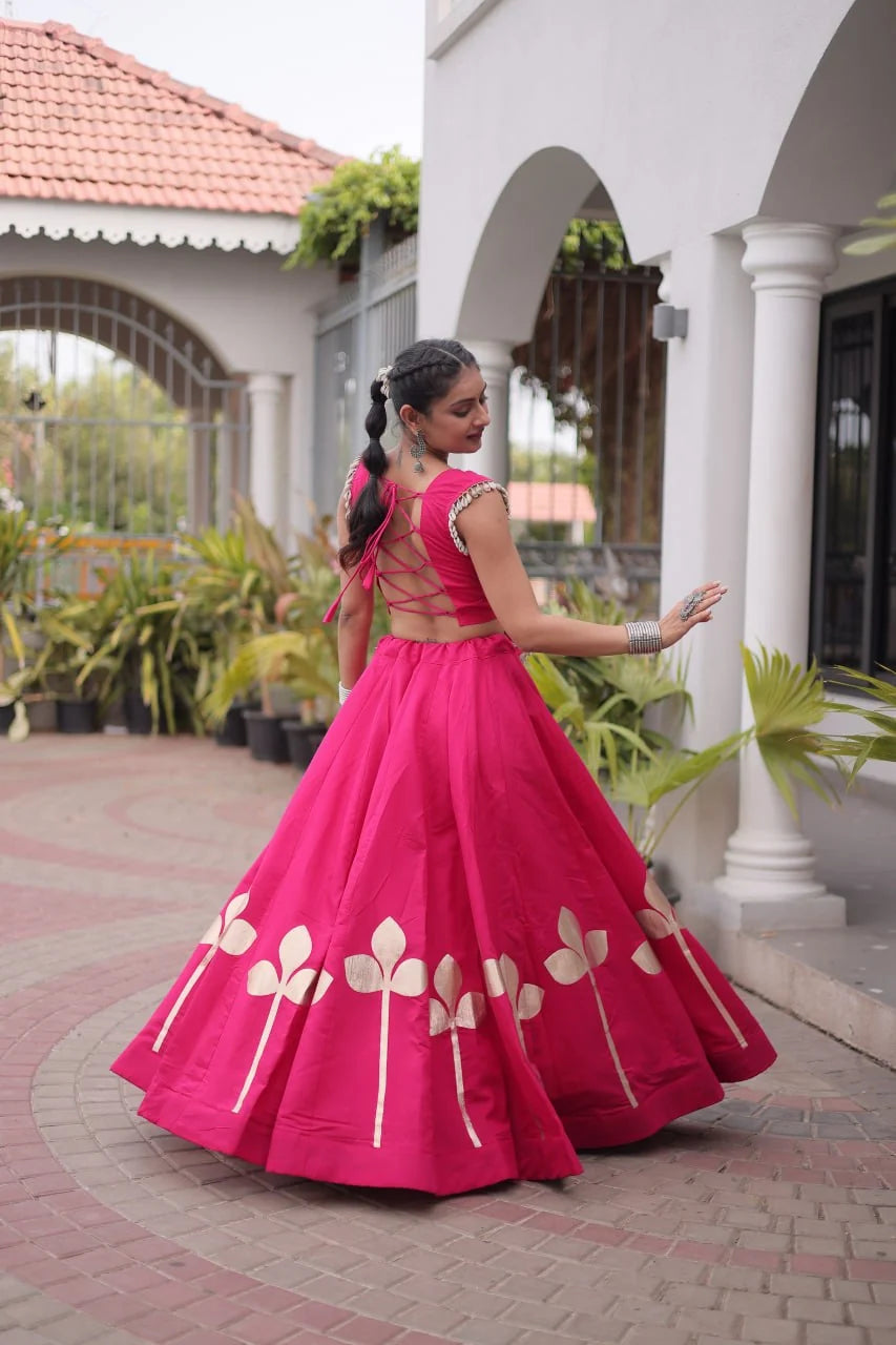 Premium Roman Silk Navratri Lehenga Choli with Pan-Patti Gota & Mirror Lace Work