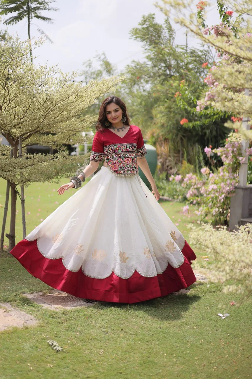 Premium Roman Fabric Navratri Lehenga Choli with Gota & Mirror Work