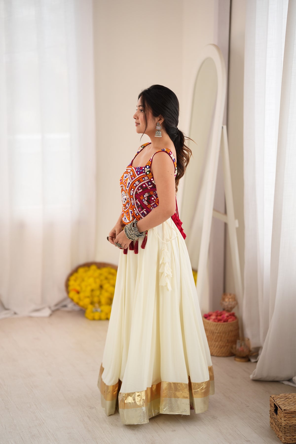Premium Heavy Rayon Lehenga Choli with Fancy Lagdi Patta Lace & Real Mirror Work