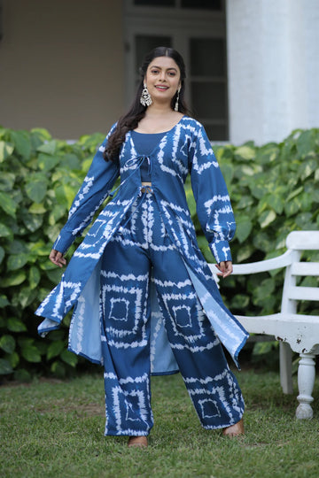 Blue Shibori Print Muslin Co-Ord Set for Women
