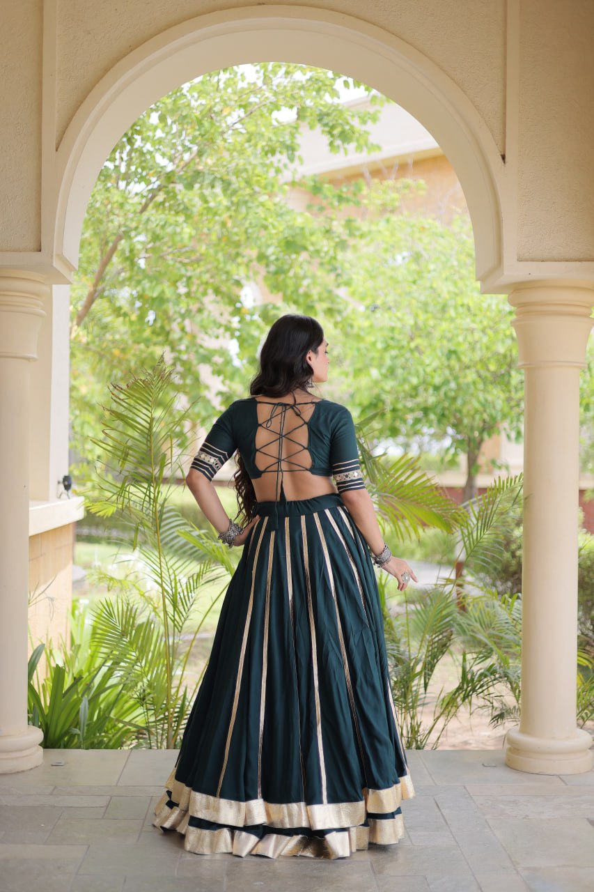Reyon Navratri Lehenga Choli with Gota Patti Lace, Gamthi Embroidery & Real Mirror Work