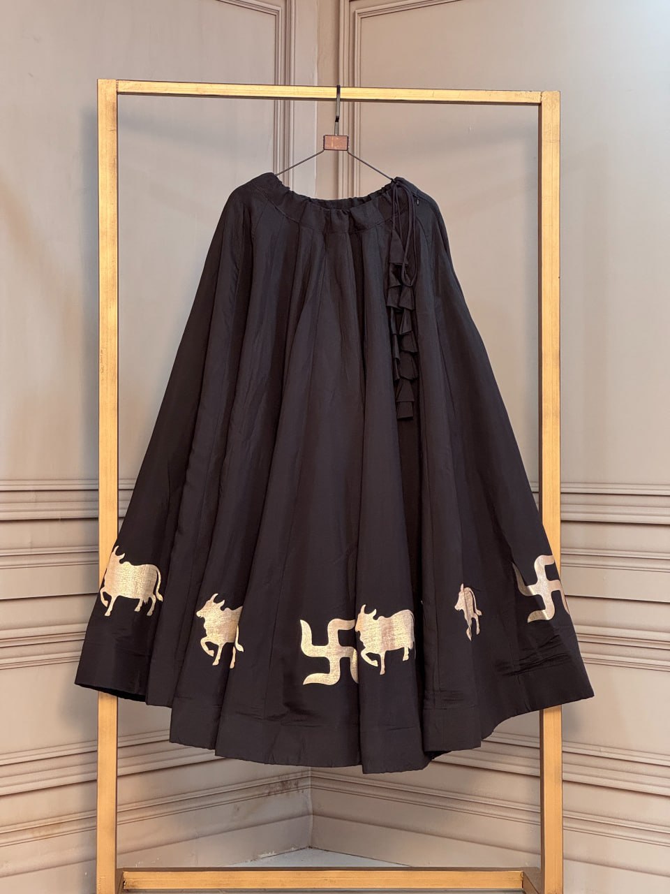 Premium Roman Navratri Lehenga with Cow & Swastik Gota Lace Work