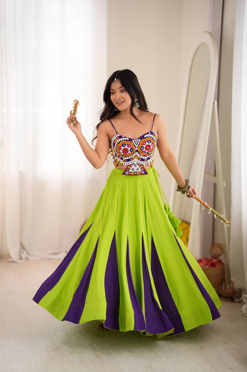 Premium Heavy Rayon Lehenga Choli with Gota Patti, Lace & Mirror Work