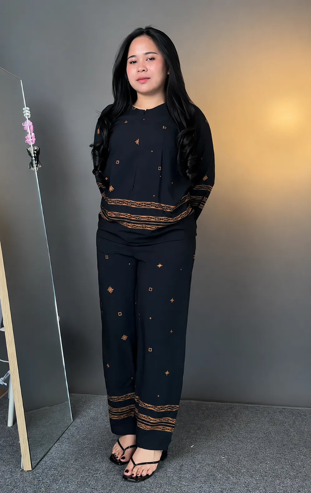 Elegant Black 2-Piece Co-Ord Set for Women | Golden Motif Detailing