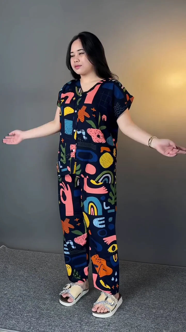 Designer Printed Lycra Co-Ord Set for Women | Premium Abstract Print Matching Set