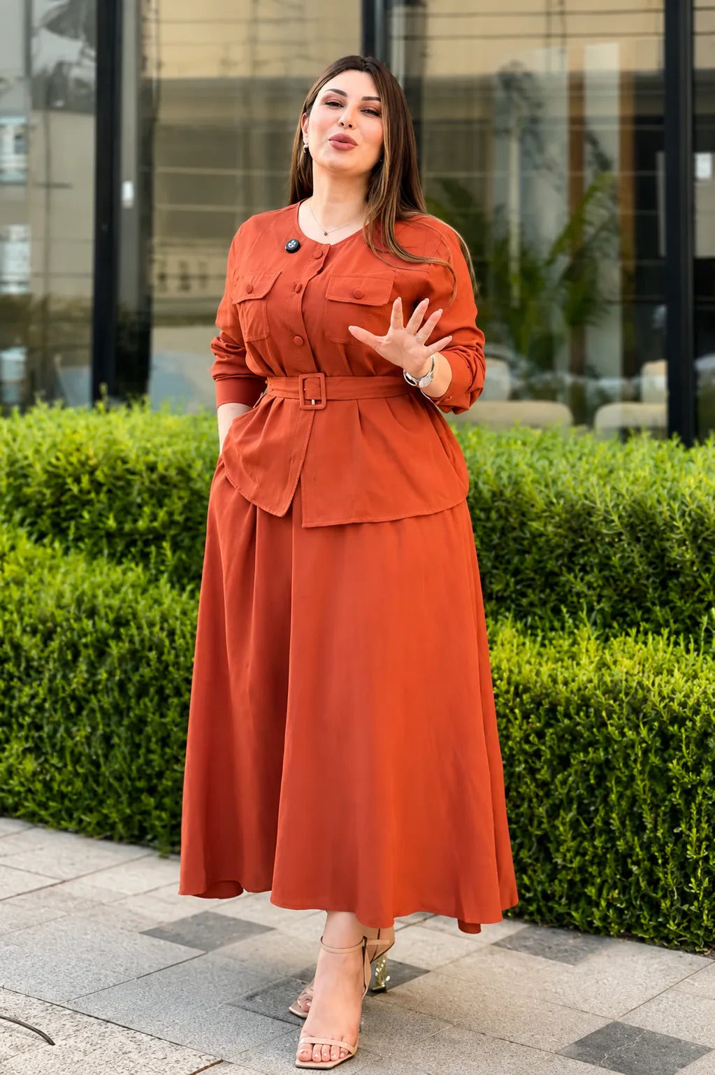 New Women's Premium Rayon Co-Ord Set | Button-Down Top & Flared Skirt