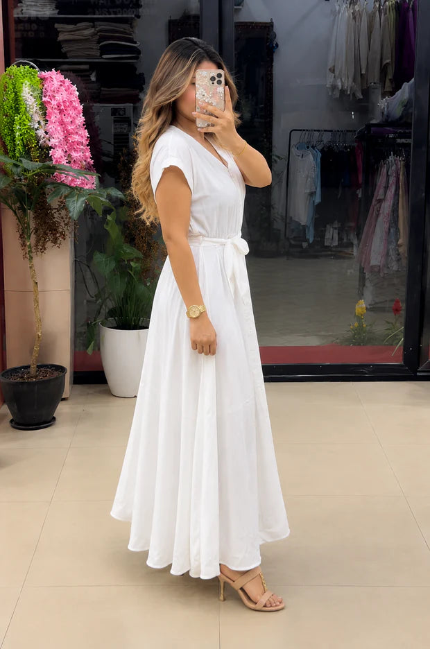 Premium Rayon Maxi Dress for Women | Elegant Belted Casual Dress