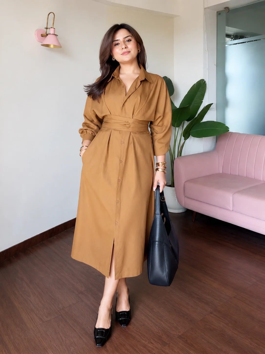 Stylish Shirt-Style Midi Dress Design