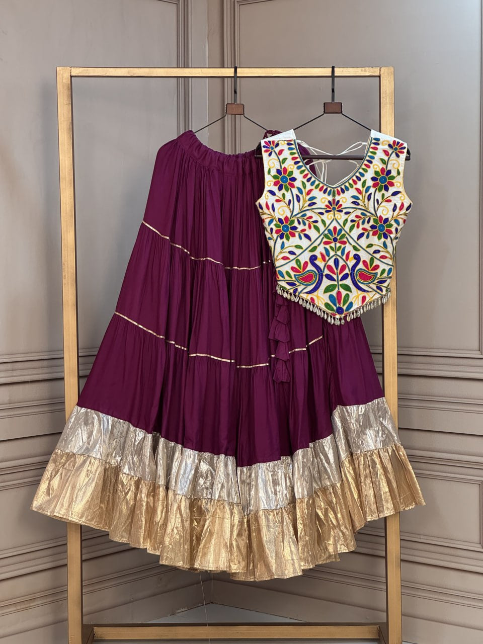 Premium Rayon Navratri Lehenga Choli with Lampi Lace & Kutchi Work Blouse