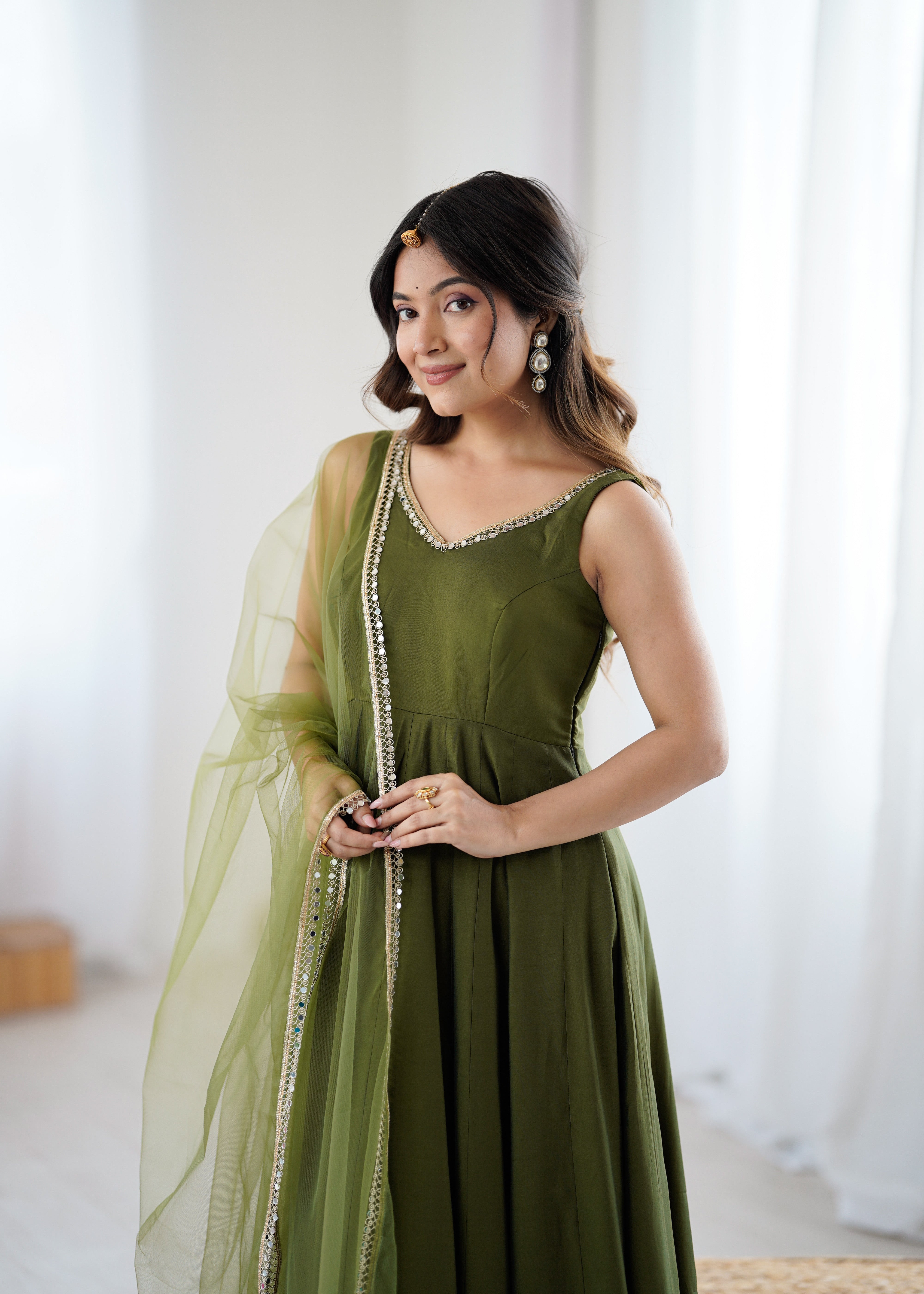 Premium Pure Romansilk Chanderi 4 Meter Flared Anarkali Gown Set