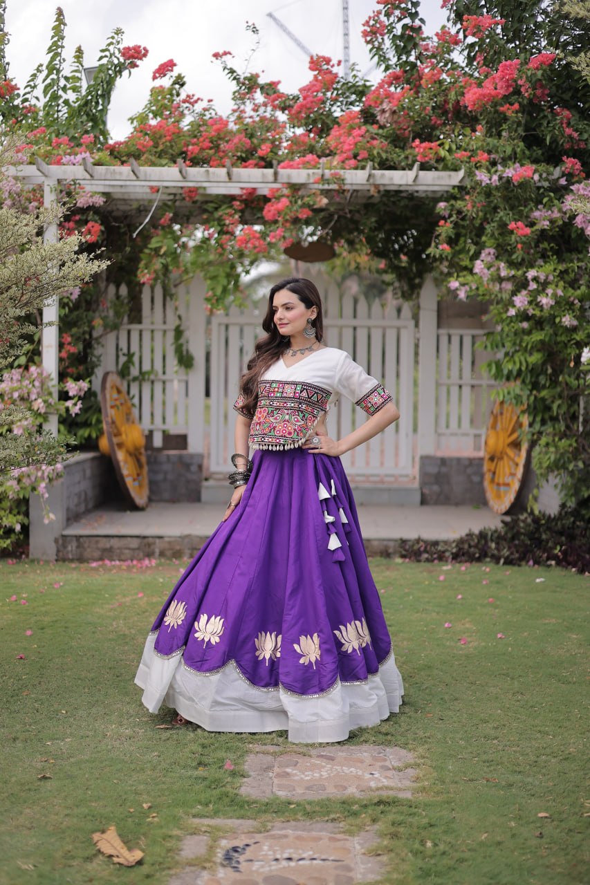 Premium Roman Fabric Navratri Lehenga Choli with Gota & Mirror Work