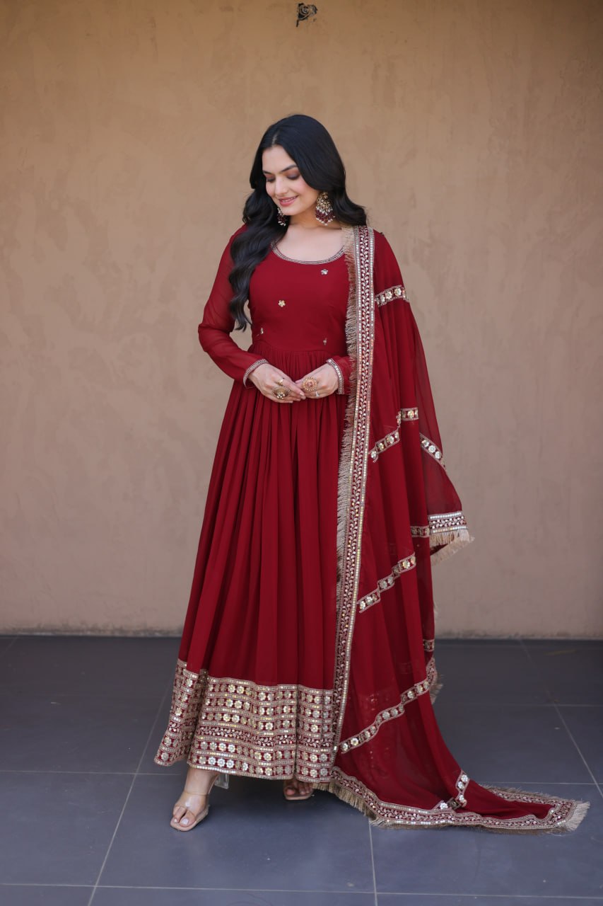 Premium Faux Blooming Embroidered Gown with Dupatta