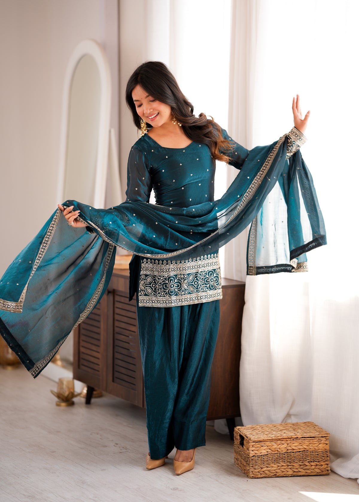 Premium Heavy Fendy Silk Embroidered Farshi Shalwar Set