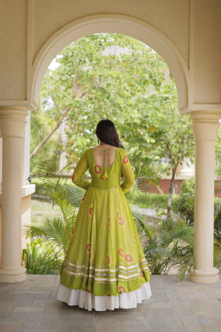 Premium Kora Cotton Navratri Lehenga with Bandhani Print & Kutchi Patchwork Kurti