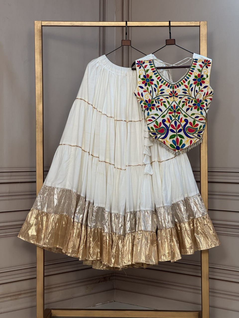 Premium Rayon Navratri Lehenga Choli with Lampi Lace & Kutchi Work Blouse