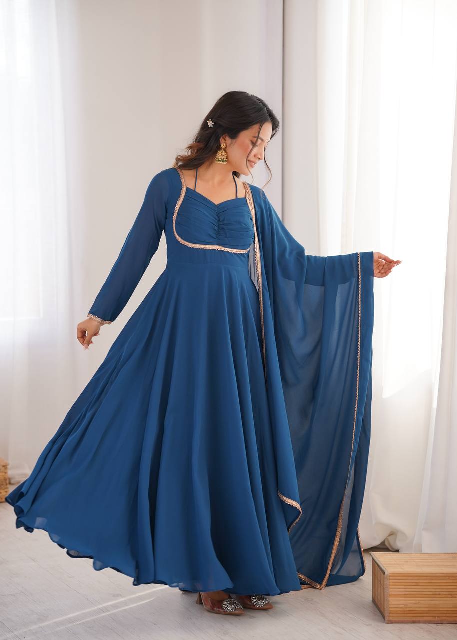 Premium Fox Blooming Georgette 7 Meter Flared Anarkali Gown Set
