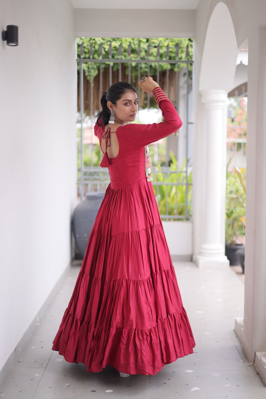 Reyon Navratri Gown with Kutchi Gamthi Embroidery & Mirror Work