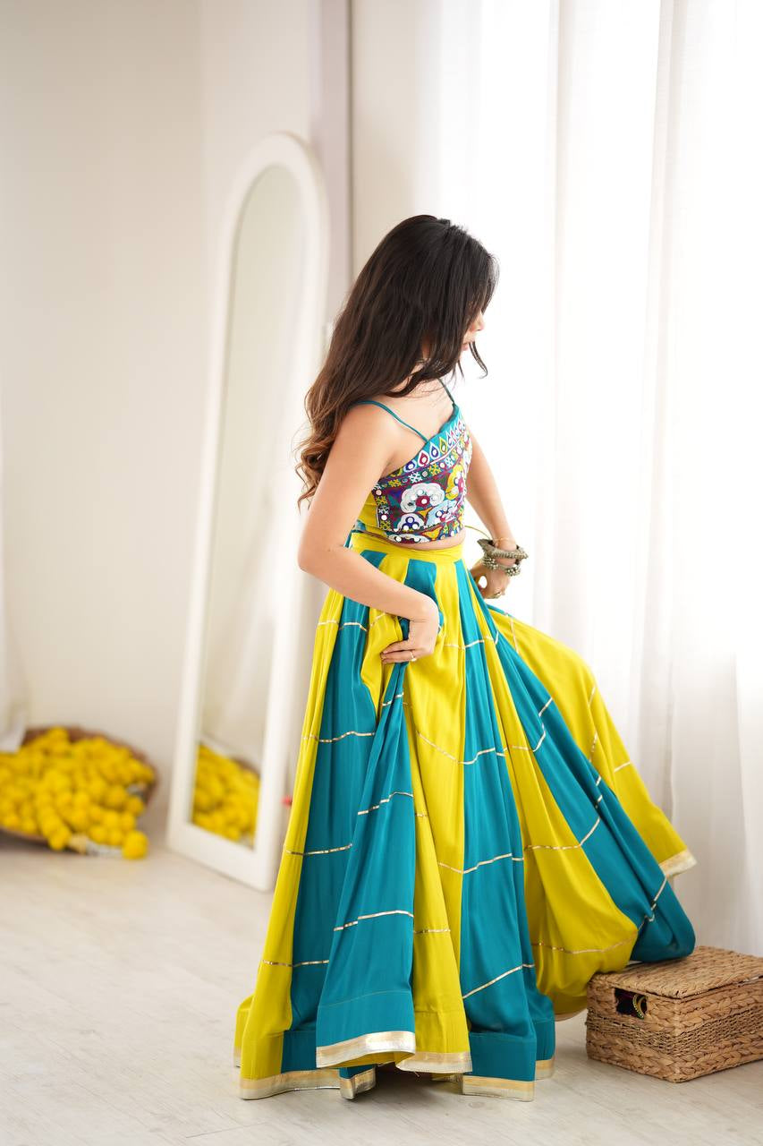 Premium Heavy Rayon Lehenga Choli with Gota Patti, Lace & Mirror Work