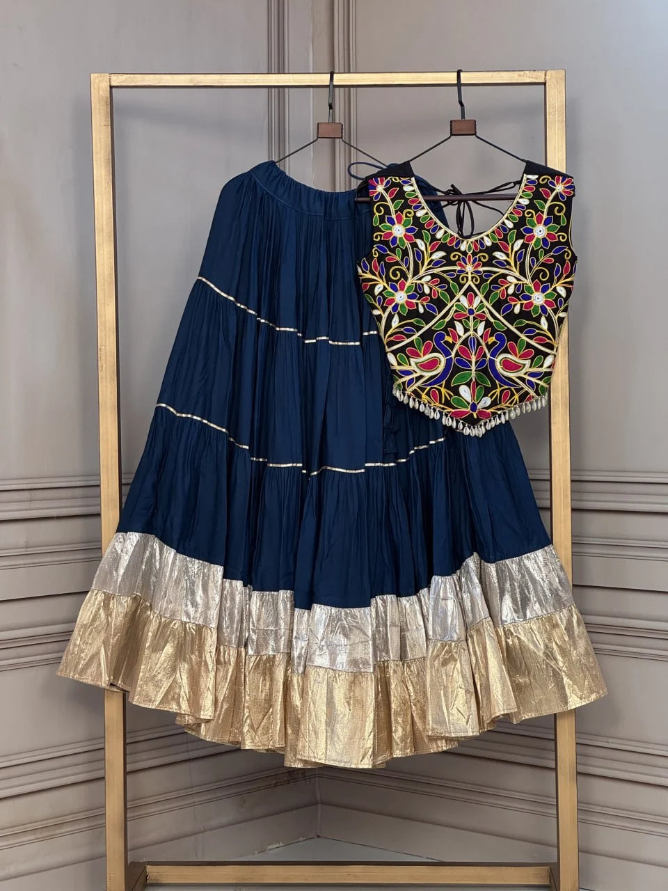 Premium Rayon Navratri Lehenga Choli with Lampi Lace & Kutchi Work Blouse