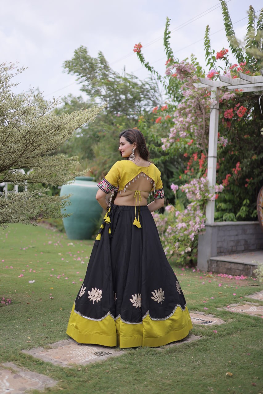 Premium Roman Fabric Navratri Lehenga Choli with Gota & Mirror Work