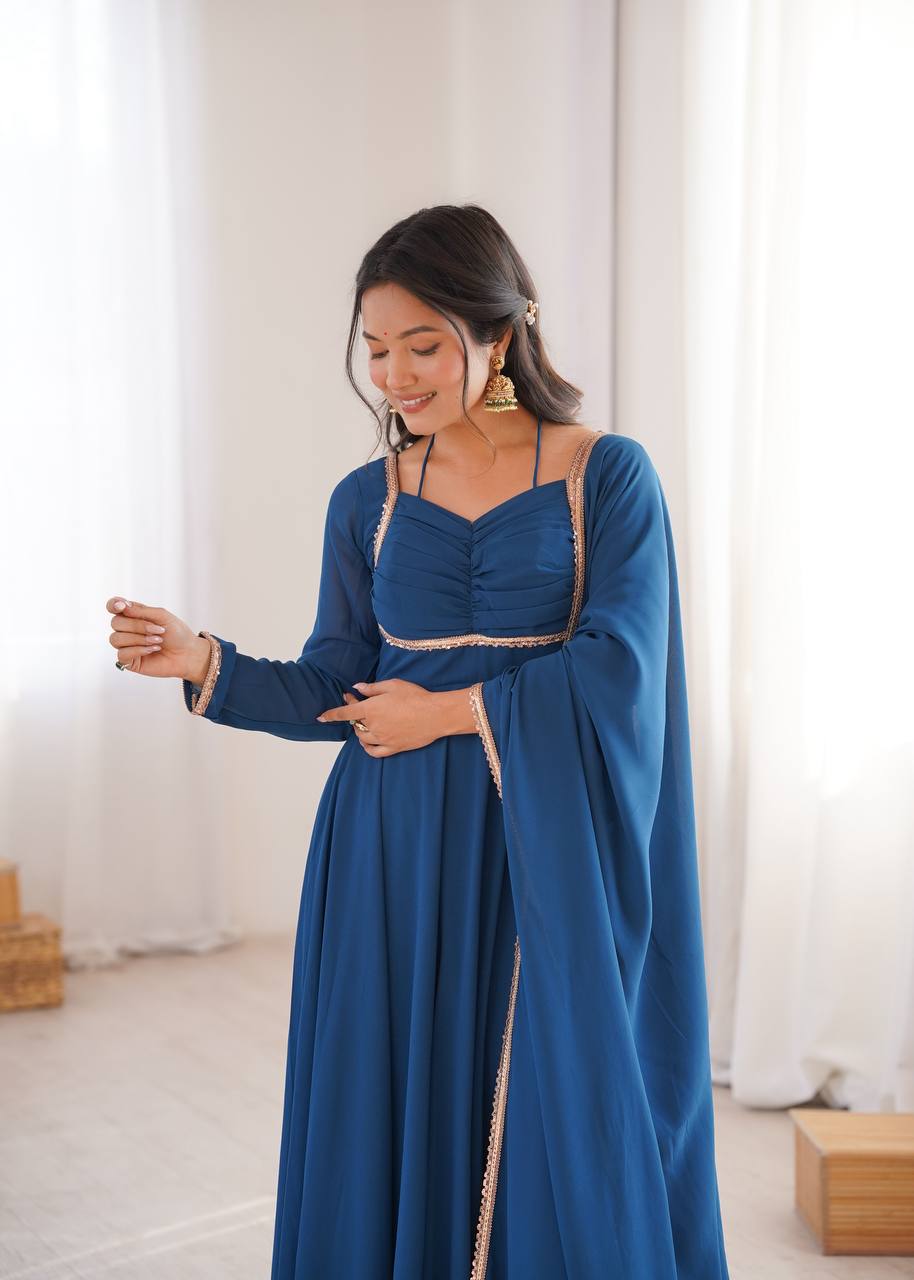 Premium Fox Blooming Georgette 7 Meter Flared Anarkali Gown Set