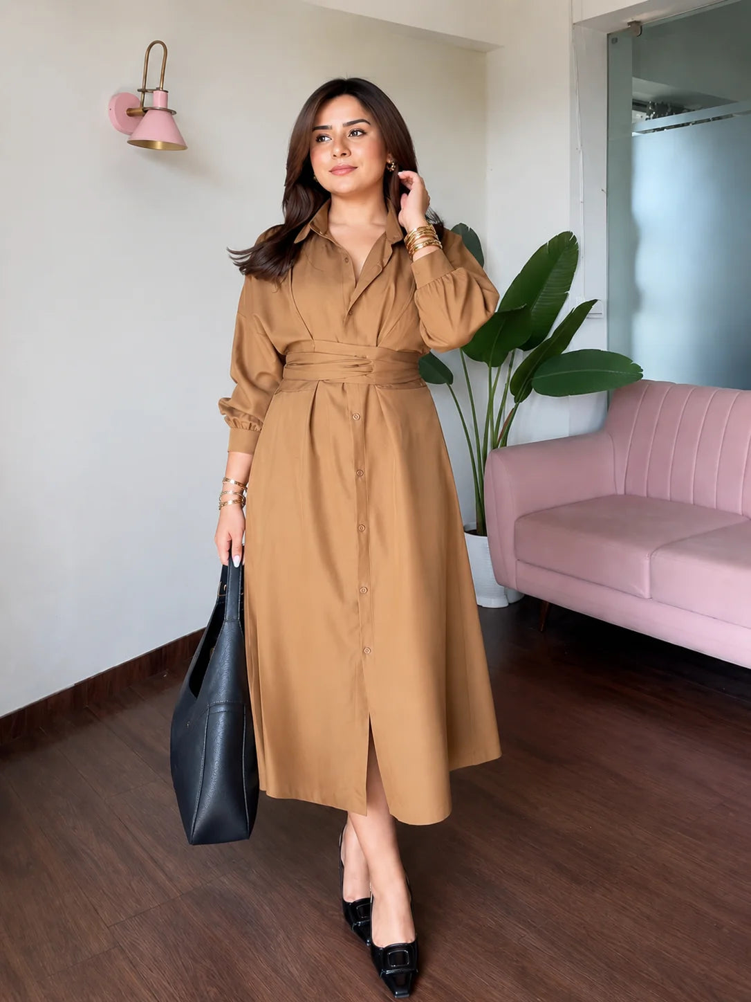 Stylish Shirt-Style Midi Dress Design