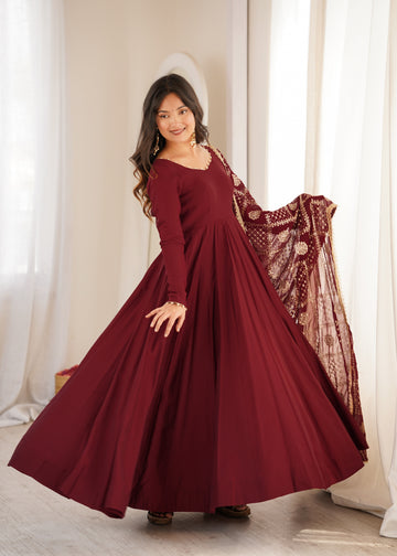 Premium Pure Romansilk Chanderi Fully Flared Anarkali Gown Set