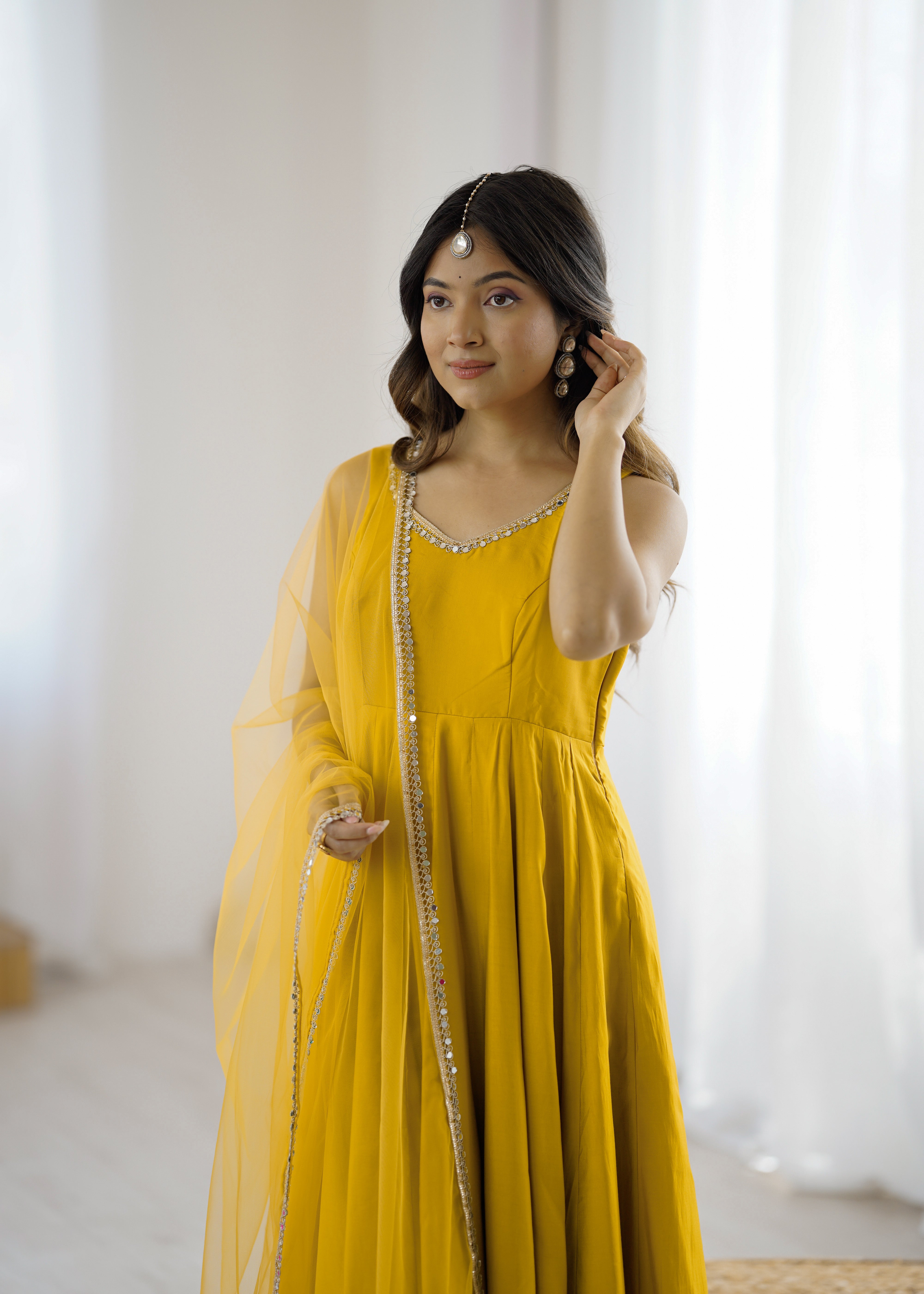 Premium Pure Romansilk Chanderi 4 Meter Flared Anarkali Gown Set
