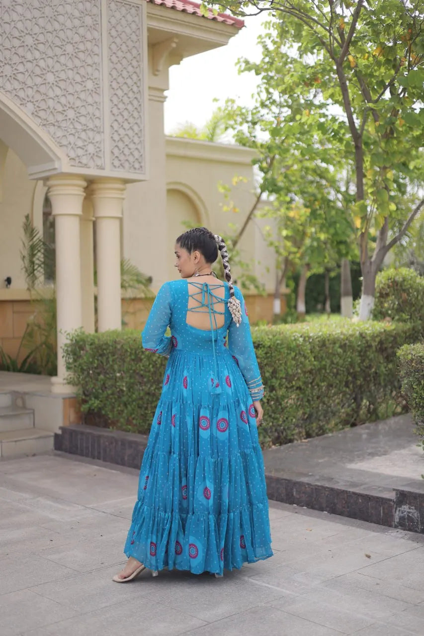 Premium Faux Georgette Navratri Gown with Bandhani Print & Kutchi Patchwork