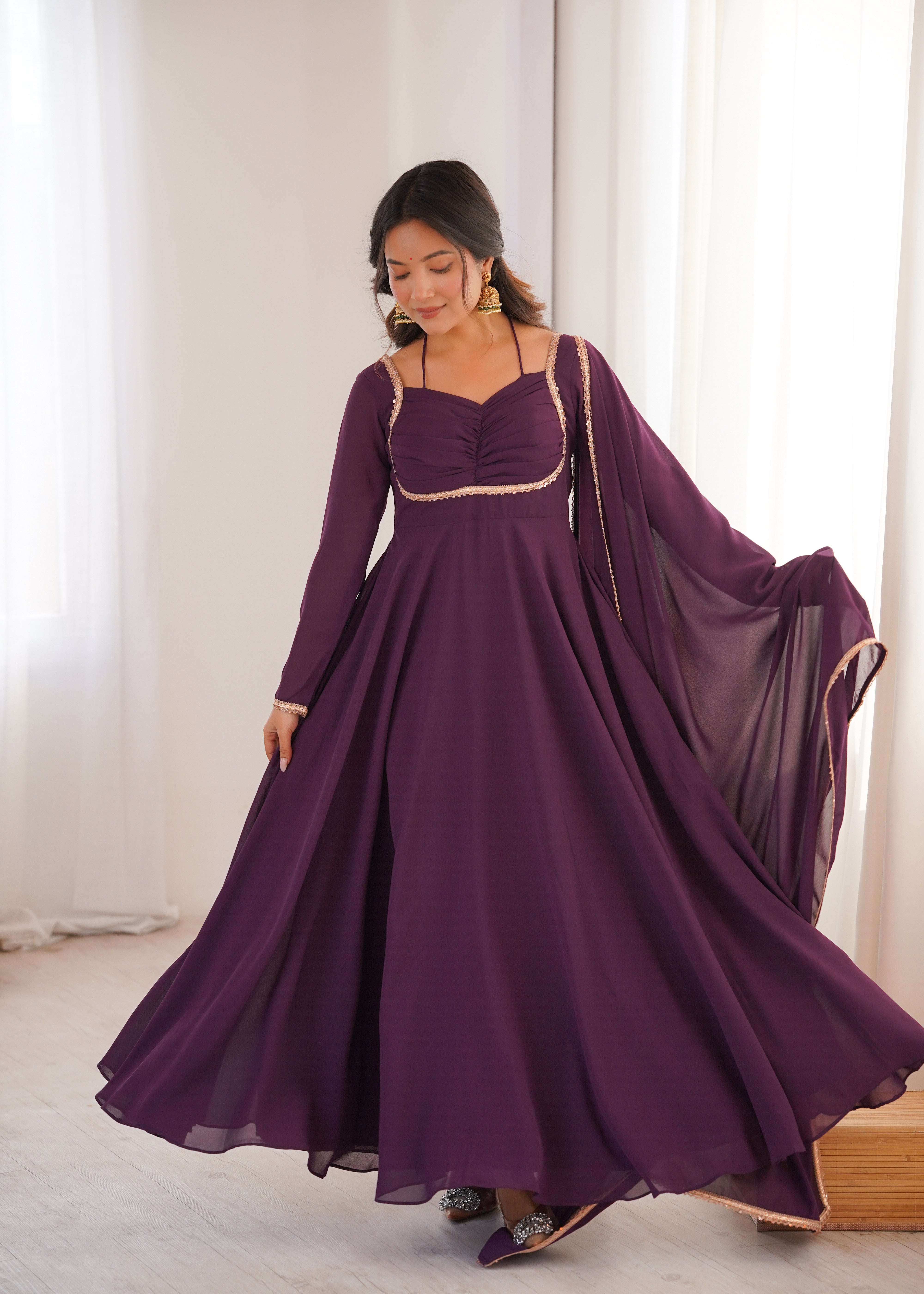 Premium Fox Blooming Georgette 7 Meter Flared Anarkali Gown Set