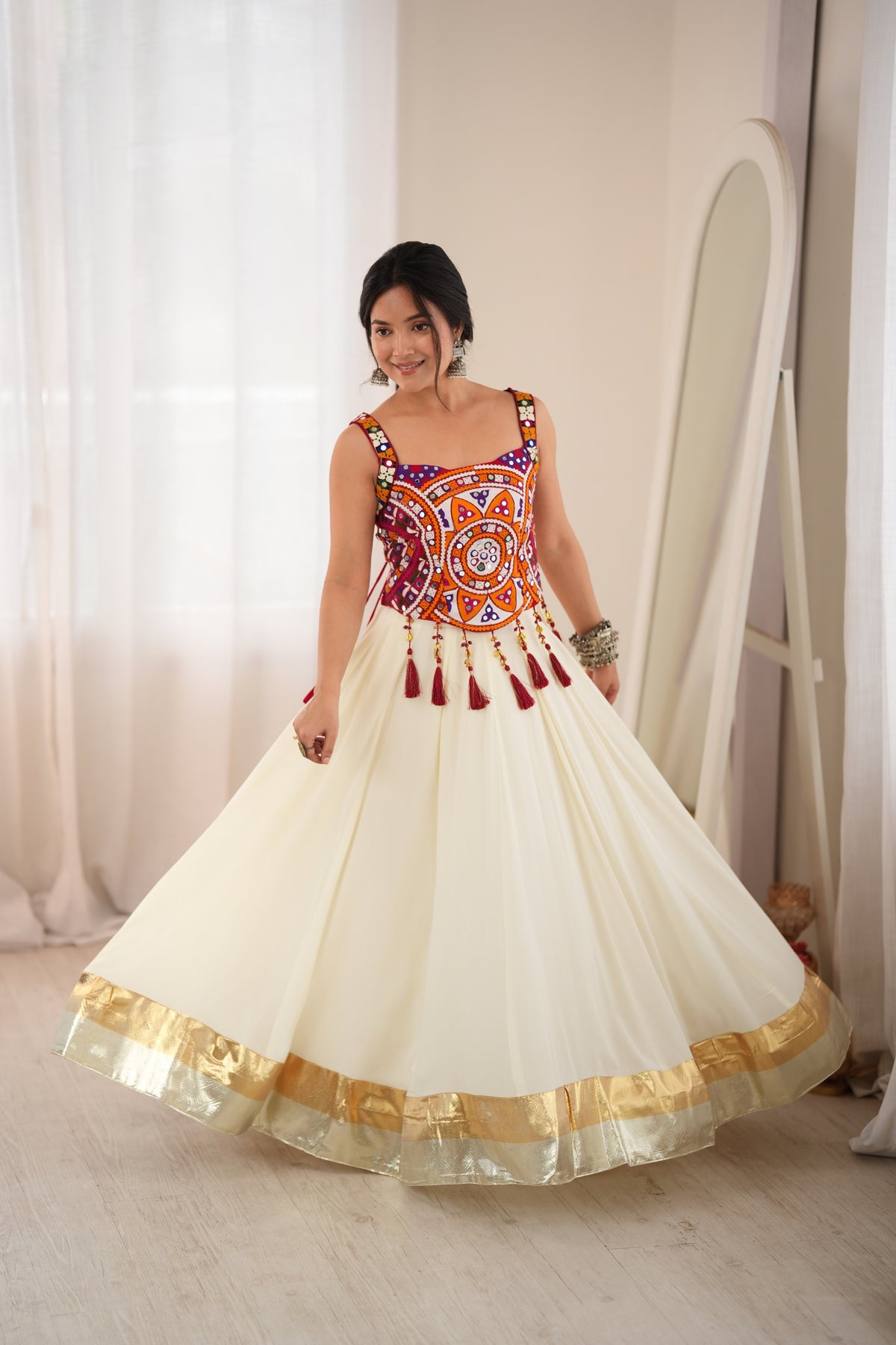 Premium Heavy Rayon Lehenga Choli with Fancy Lagdi Patta Lace & Real Mirror Work