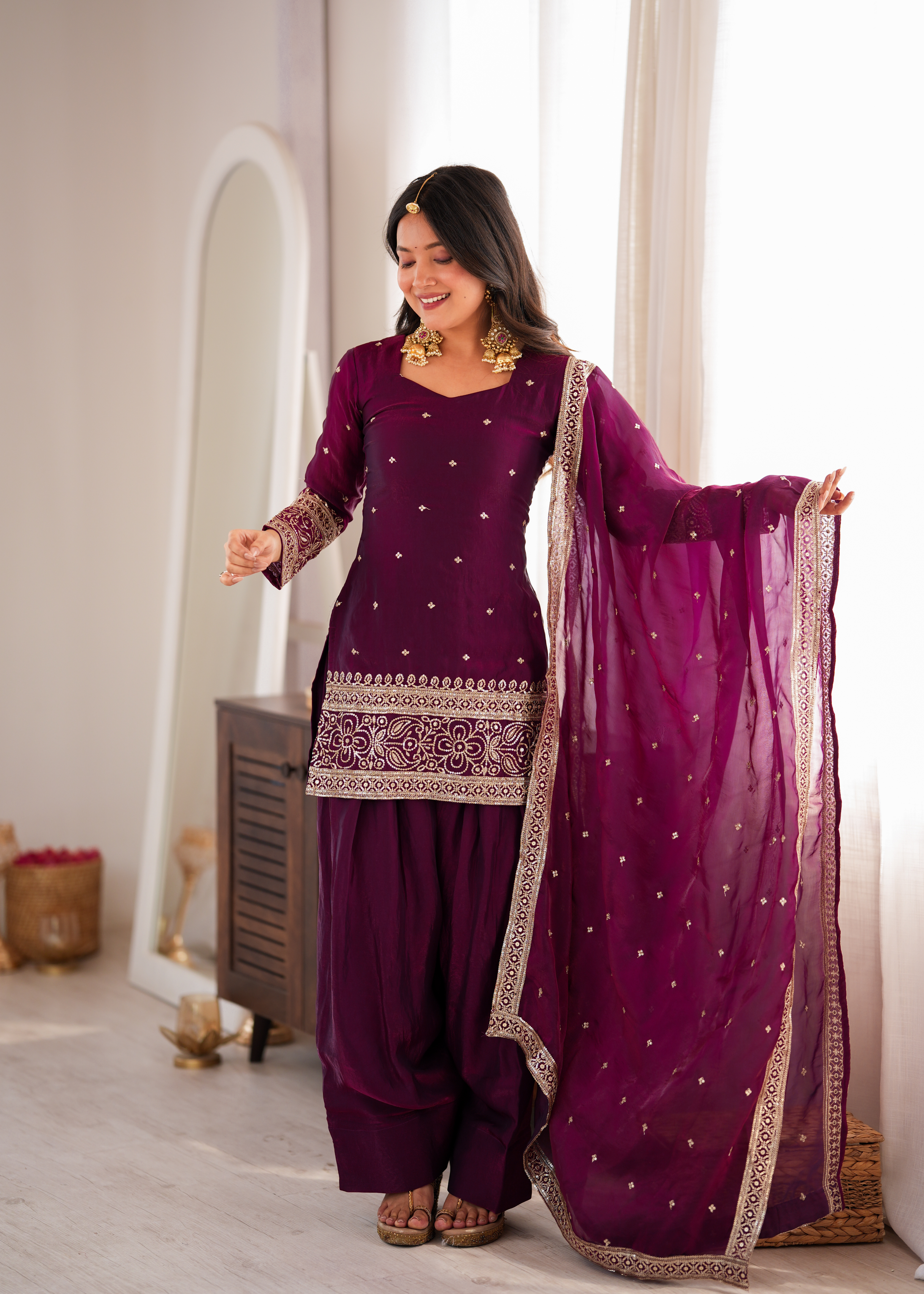 Premium Heavy Fendy Silk Embroidered Farshi Shalwar Set