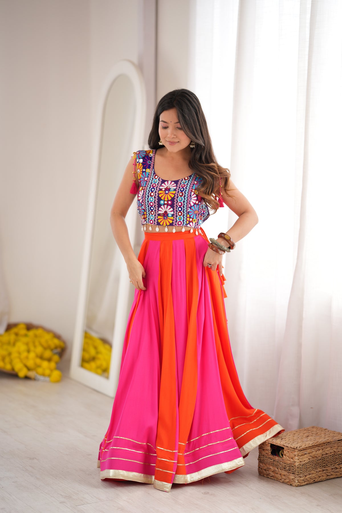 Premium Heavy Rayon Lehenga Choli with Gota Patti, Lace & Mirror Work