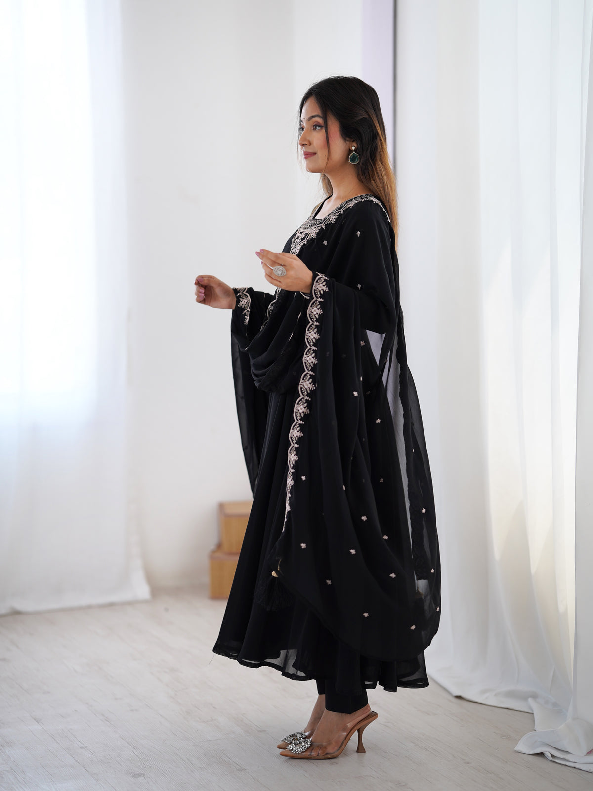 Premium Fox Georgette Anarkali Suit with Beads, Jari Work, 6.5 Meter Flair & Embellished Dupatta