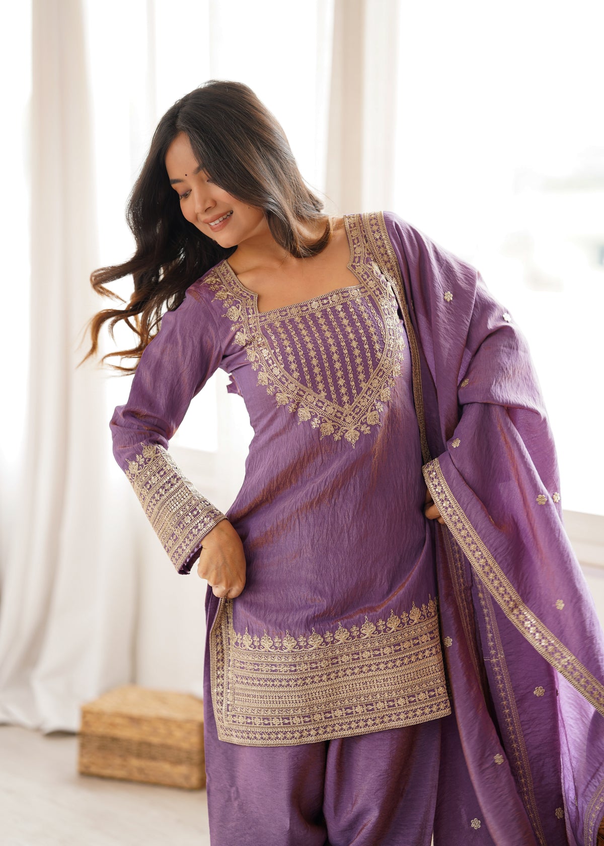 Premium NC Vichitra Silk Top & Farshi Shalwar Set with Embroidery, Dori & Jari Work